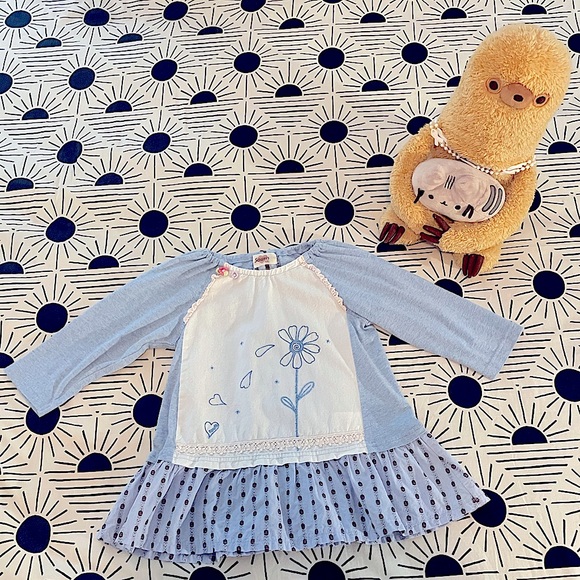 Darling Girls Blue/White Embroidered Floral Tunic Dress (Sz 5-6) - Picture 1 of 8